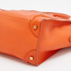 Pre Owned Celine Orange Leather Mini Luggage Tote
