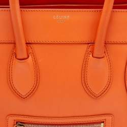 Pre Owned Celine Orange Leather Mini Luggage Tote