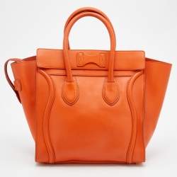 Pre Owned Celine Orange Leather Mini Luggage Tote