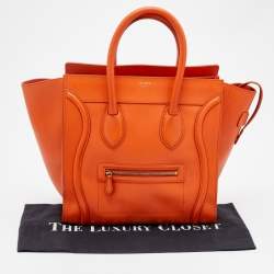 Pre Owned Celine Orange Leather Mini Luggage Tote