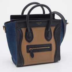 Pre Owned Celine Tri Color Leather and Suede Nano Luggage Tote