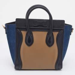 Pre Owned Celine Tri Color Leather and Suede Nano Luggage Tote