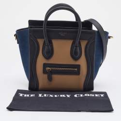 Pre Owned Celine Tri Color Leather and Suede Nano Luggage Tote