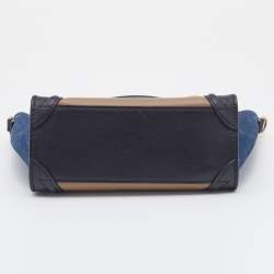 Pre Owned Celine Tri Color Leather and Suede Nano Luggage Tote