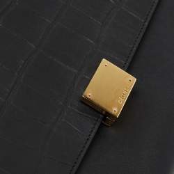 Pre Owned Celine Black Croc Embossed, Leather and Suede Medium Trapeze Bag