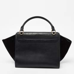 Pre Owned Celine Black Croc Embossed, Leather and Suede Medium Trapeze Bag