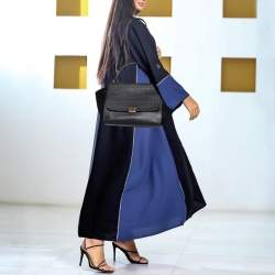 Pre Owned Celine Black Croc Embossed, Leather and Suede Medium Trapeze Bag