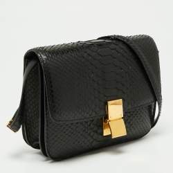 Pre Owned Celine Black Python Medium Classic Box Shoulder Bag