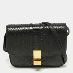 Pre Owned Celine Black Python Medium Classic Box Shoulder Bag