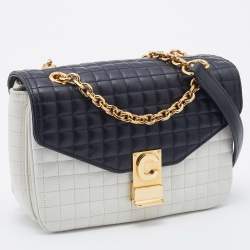 Pre Owned Celine Black/White Quilted Leather Medium C Bag