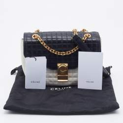 Pre Owned Celine Black/White Quilted Leather Medium C Bag