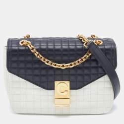 Pre Owned Celine Black/White Quilted Leather Medium C Bag