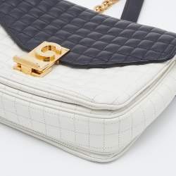 Pre Owned Celine Black/White Quilted Leather Medium C Bag