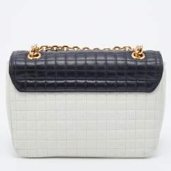 Pre Owned Celine Black/White Quilted Leather Medium C Bag