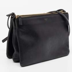 Pre Owned Celine Black Leather Large Trio Crossbody Bag