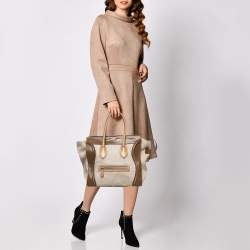 Pre Owned Celine Khaki Green Canvas and Leather Mini Luggage Tote