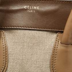 Pre Owned Celine Khaki Green Canvas and Leather Mini Luggage Tote