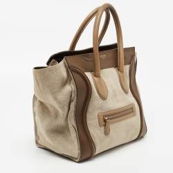 Pre Owned Celine Khaki Green Canvas and Leather Mini Luggage Tote