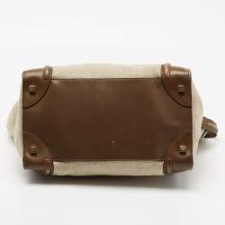 Pre Owned Celine Khaki Green Canvas and Leather Mini Luggage Tote