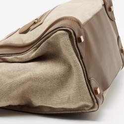 Pre Owned Celine Khaki Green Canvas and Leather Mini Luggage Tote