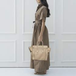 Pre Owned Celine Beige Leather Mini Luggage Tote