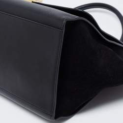 Pre Owned Celine Black Croc Embossed, Leather and Suede Medium Trapeze Bag