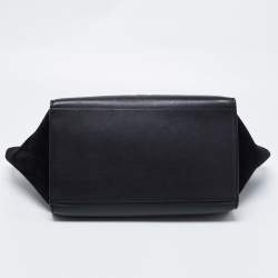 Pre Owned Celine Black Croc Embossed, Leather and Suede Medium Trapeze Bag