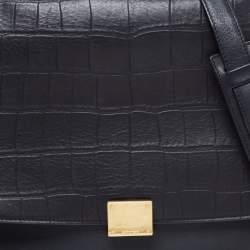 Pre Owned Celine Black Croc Embossed, Leather and Suede Medium Trapeze Bag