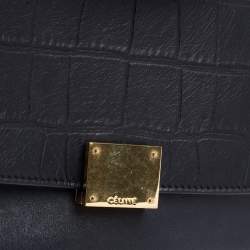 Pre Owned Celine Black Croc Embossed, Leather and Suede Medium Trapeze Bag