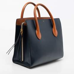 Pre Owned Celine Navy Blue/Tan Brown Leather Boxy Tote