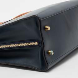 Pre Owned Celine Navy Blue/Tan Brown Leather Boxy Tote