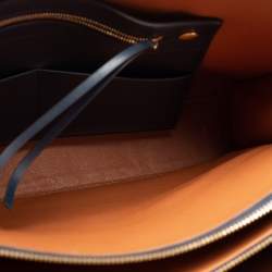 Pre Owned Celine Navy Blue/Tan Brown Leather Boxy Tote