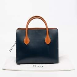 Pre Owned Celine Navy Blue/Tan Brown Leather Boxy Tote