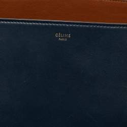 Pre Owned Celine Navy Blue/Tan Brown Leather Boxy Tote