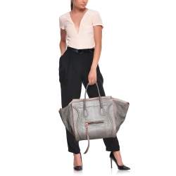 Pre Owned Celine Grey/Neon Orange Python Leather Medium Phantom Luggage Tote