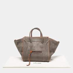 Pre Owned Celine Grey/Neon Orange Python Leather Medium Phantom Luggage Tote