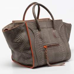Pre Owned Celine Grey/Neon Orange Python Leather Medium Phantom Luggage Tote