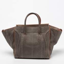 Pre Owned Celine Grey/Neon Orange Python Leather Medium Phantom Luggage Tote