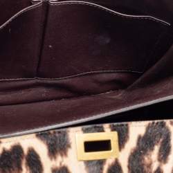 Pre Owned Celine Brown Leopard Print Leather and Calfhair Medium Classic Box Shoulder Bag