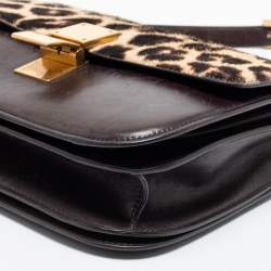 Pre Owned Celine Brown Leopard Print Leather and Calfhair Medium Classic Box Shoulder Bag