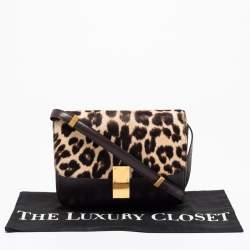 Pre Owned Celine Brown Leopard Print Leather and Calfhair Medium Classic Box Shoulder Bag