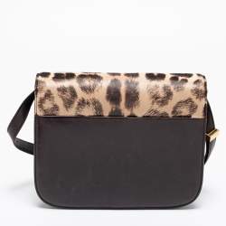 Pre Owned Celine Brown Leopard Print Leather and Calfhair Medium Classic Box Shoulder Bag
