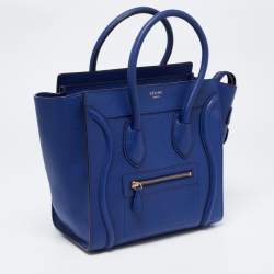Pre Owned Celine Blue Leather Micro Luggage Tote