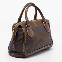 Pre Owned Celine Brown Canvas and Leather Zip Satchel
