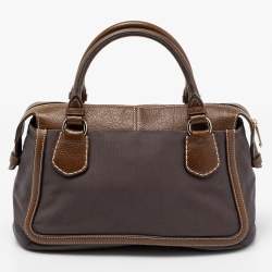 Pre Owned Celine Brown Canvas and Leather Zip Satchel