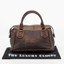 Pre Owned Celine Brown Canvas and Leather Zip Satchel