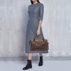 Pre Owned Celine Brown Canvas and Leather Zip Satchel