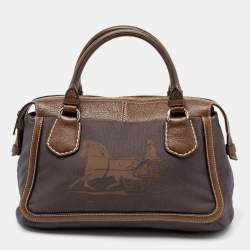 Pre Owned Celine Brown Canvas and Leather Zip Satchel