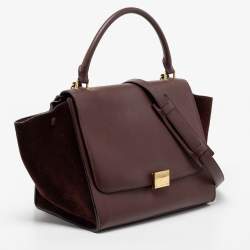 Pre Owned Celine Burgundy Leather and Suede Medium Trapeze Bag