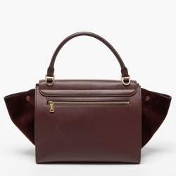 Pre Owned Celine Burgundy Leather and Suede Medium Trapeze Bag